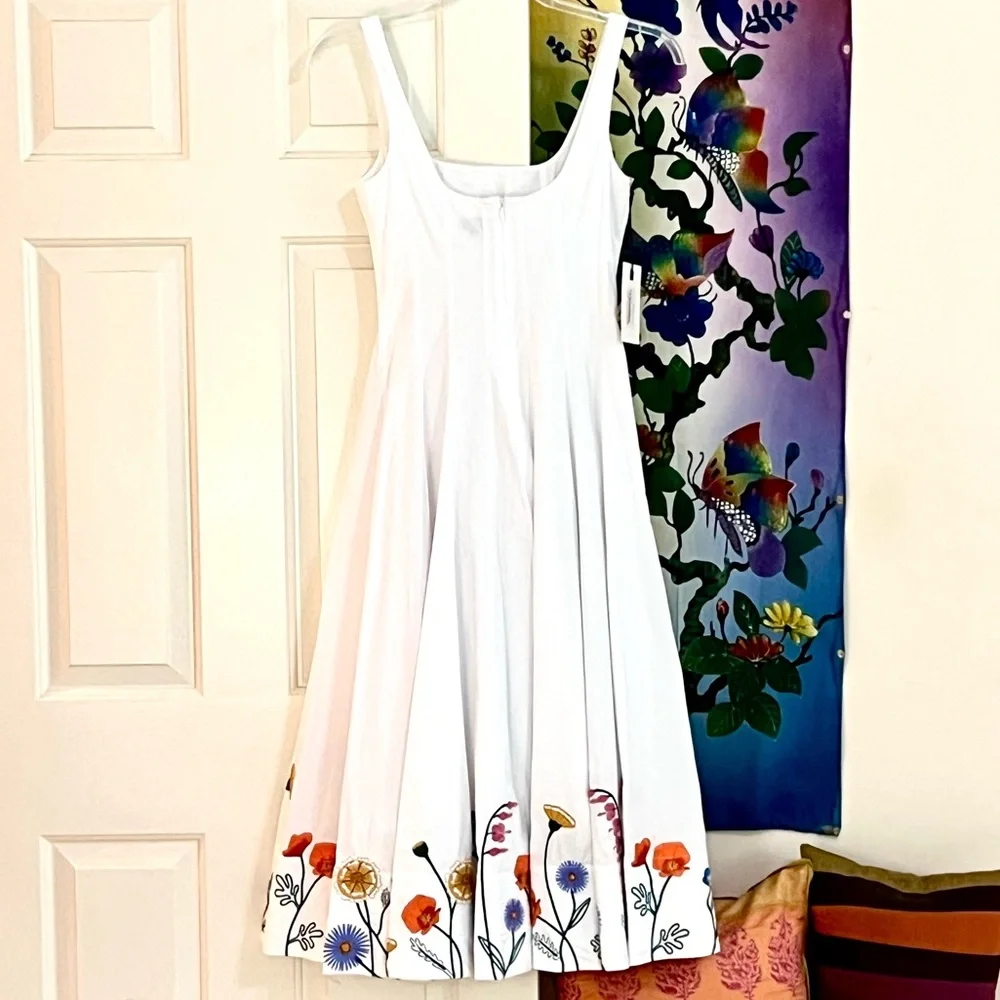 NWT Staud Wells Embroidered Midi Dress White Seed Shop - Picture 13 of 16
